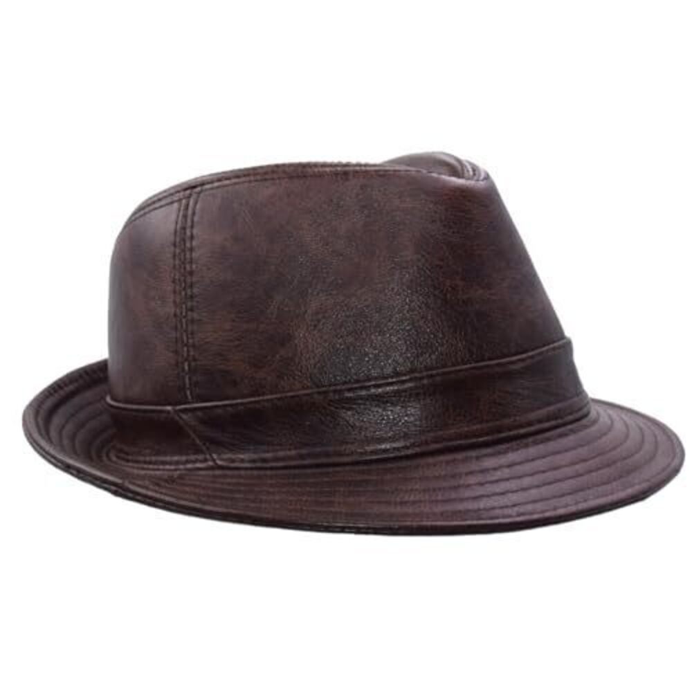 7948 Vintage Cowhide Jazz Hats Classic Leather Fedora Hat Brown